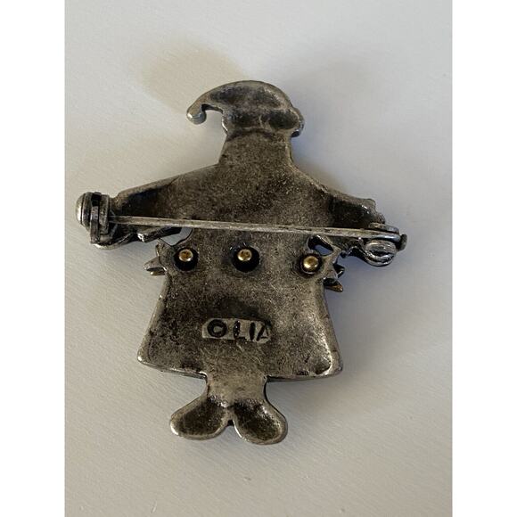 New LIA Pewter Enamel & Crystal Folk Santa Claus w/ Heart Christmas Pin Brooch - Picture 3 of 3